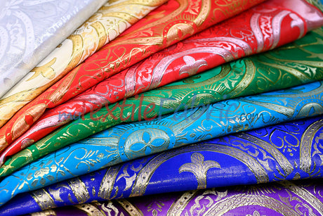 Circular Cross Liturgical Brocade Fabric | 60" Wide | Metallic Brocade by the Yard |