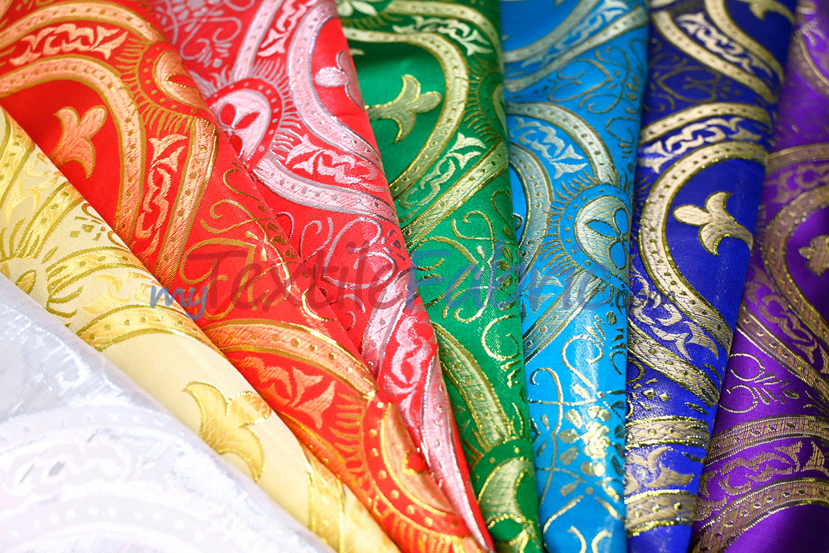 Circular Cross Liturgical Brocade Fabric | 60" Wide | Metallic Brocade by the Yard |