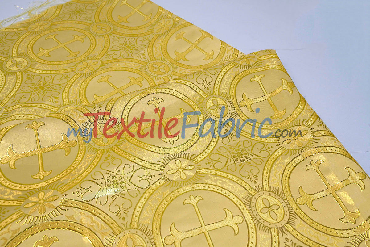 Circular Cross Liturgical Brocade Fabric | 60" Wide | Metallic Brocade by the Yard |