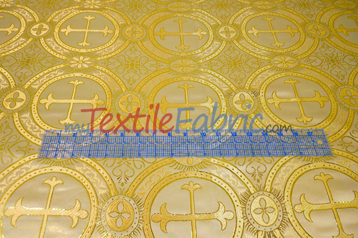 Circular Cross Liturgical Brocade Fabric | 60" Wide | Metallic Brocade by the Yard |