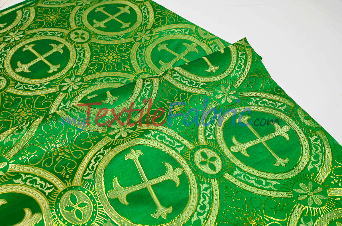 Circular Cross Liturgical Brocade Fabric | 60" Wide | Metallic Brocade by the Yard |