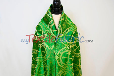 Circular Cross Liturgical Brocade Fabric | 60" Wide | Metallic Brocade by the Yard |