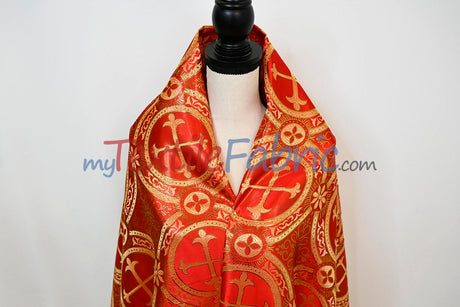 Circular Cross Liturgical Brocade Fabric | 60" Wide | Metallic Brocade by the Yard |