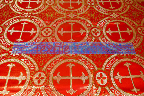 Circular Cross Liturgical Brocade Fabric | 60" Wide | Metallic Brocade by the Yard |