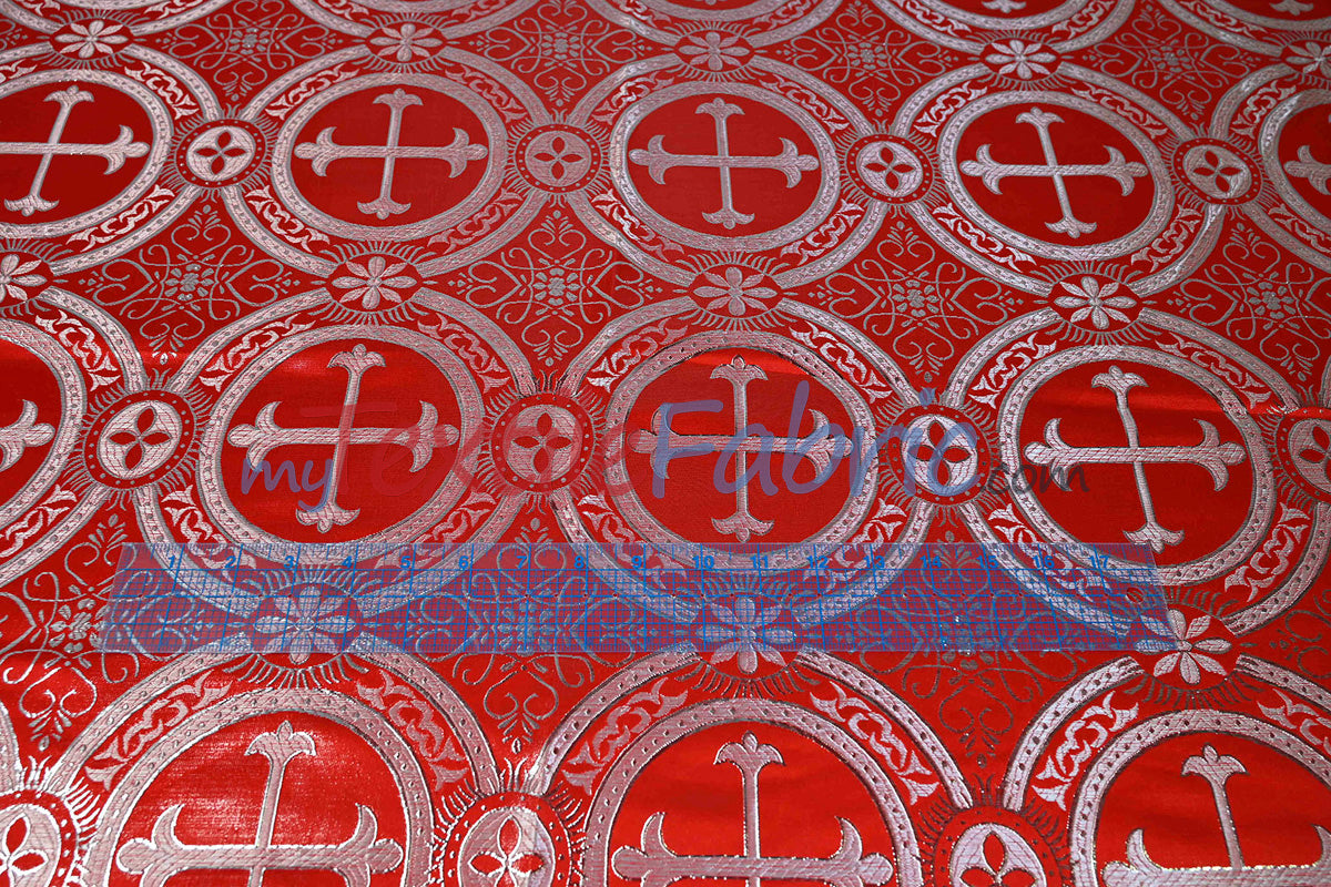 Circular Cross Liturgical Brocade Fabric | 60" Wide | Metallic Brocade by the Yard |