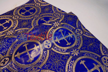 Circular Cross Liturgical Brocade Fabric | 60" Wide | Metallic Brocade by the Yard |