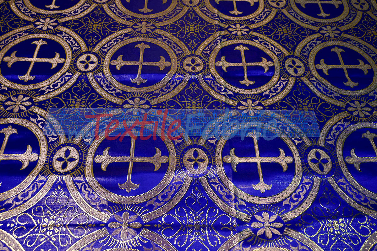 Circular Cross Liturgical Brocade Fabric | 60" Wide | Metallic Brocade by the Yard |