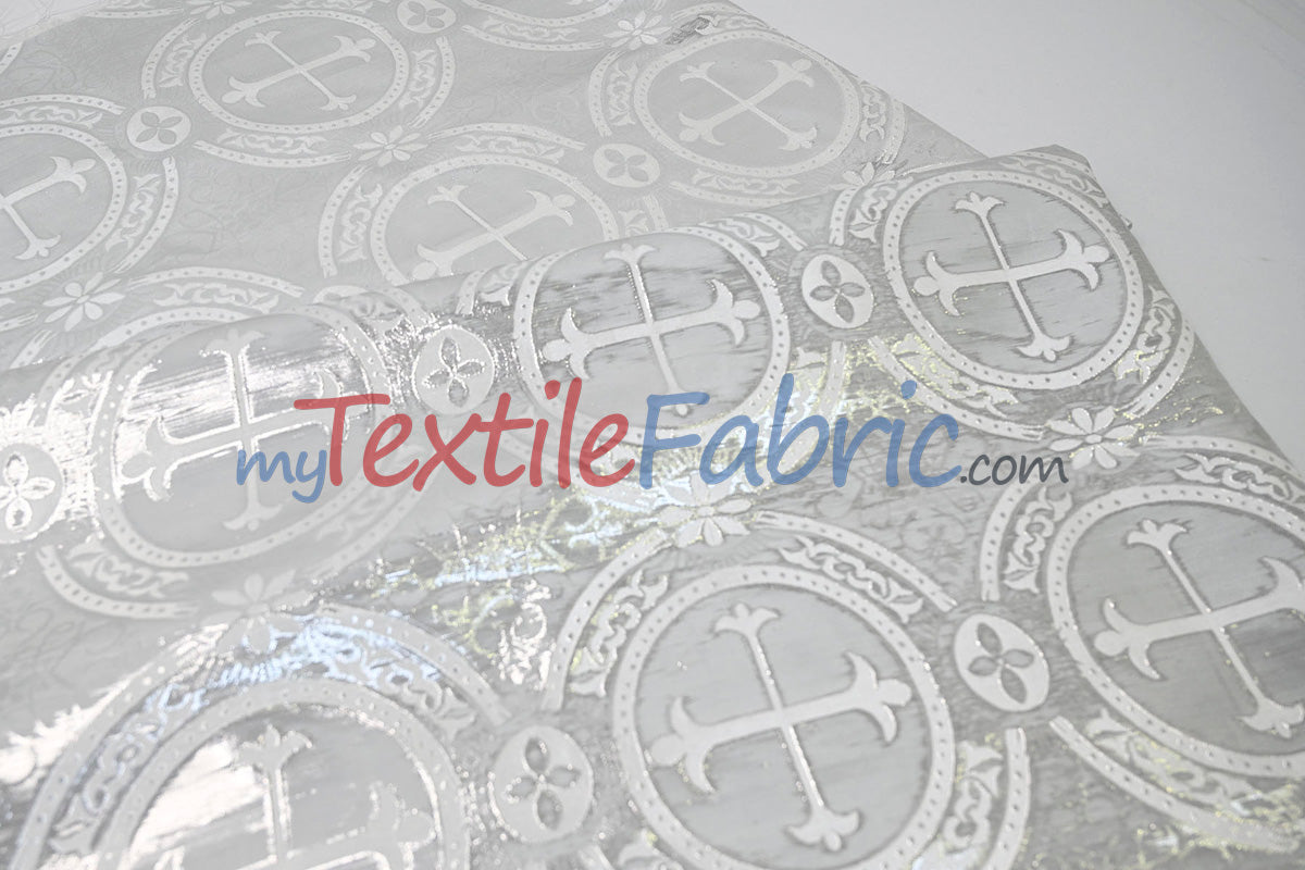 Circular Cross Liturgical Brocade Fabric | 60" Wide | Metallic Brocade by the Yard |
