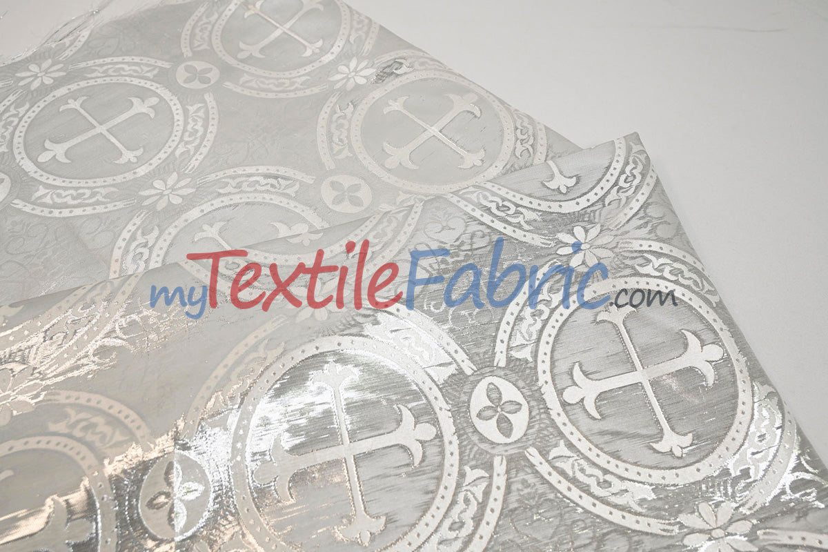 Circular Cross Liturgical Brocade Fabric | 60" Wide | Metallic Brocade by the Yard |