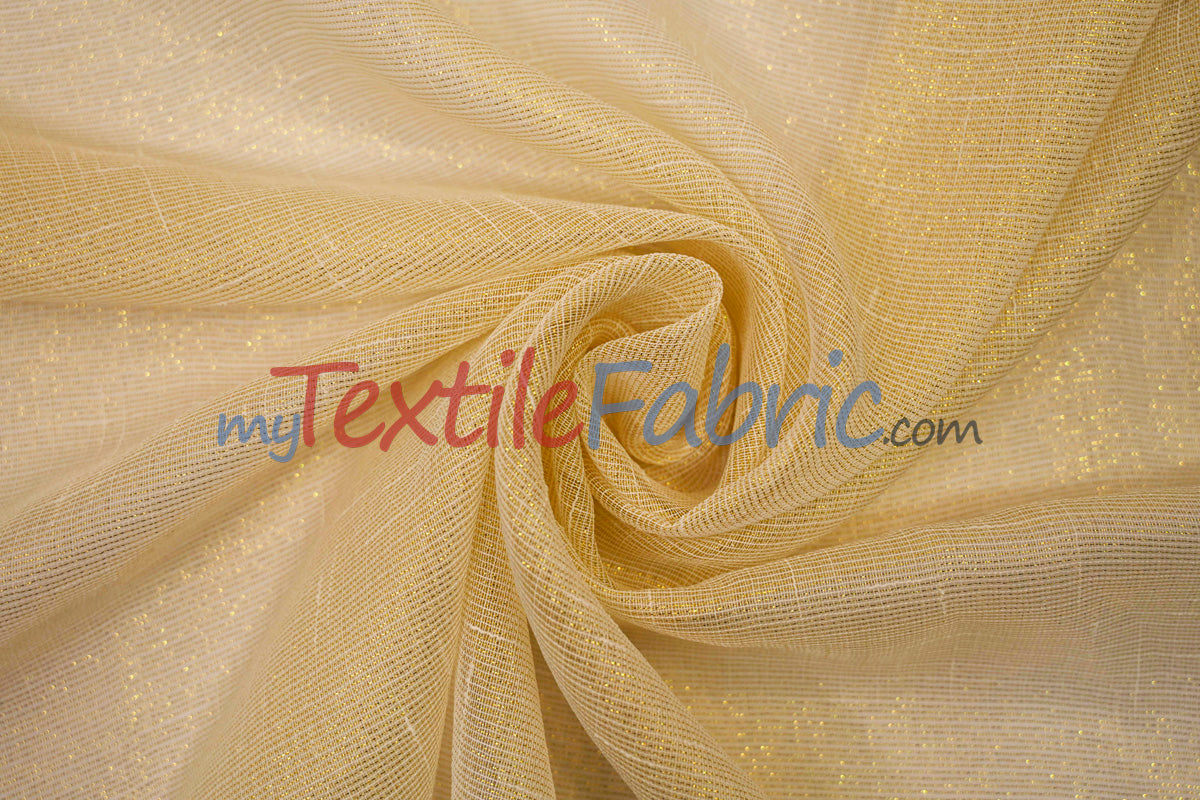 Extra Wide Metallic Faux Sheer Linen | Metallic Sheer Linen for Drapery | 108" Wide | Silver and Gold | Multiple Colors |