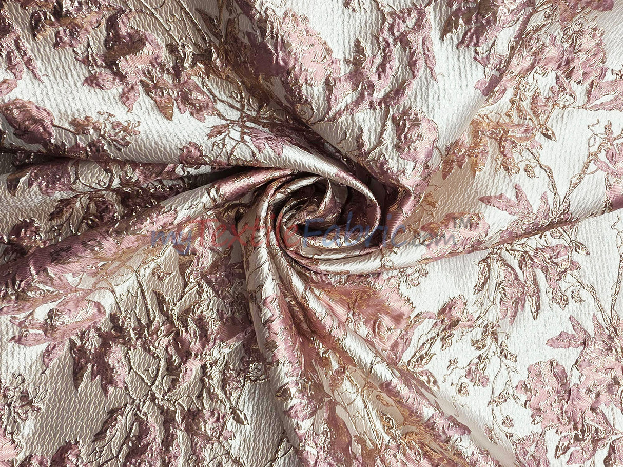 Mauve Floral Bubble Metallic Jacquard | 54" Wide | Abstract Floral Metallic Brocade Fabric |
