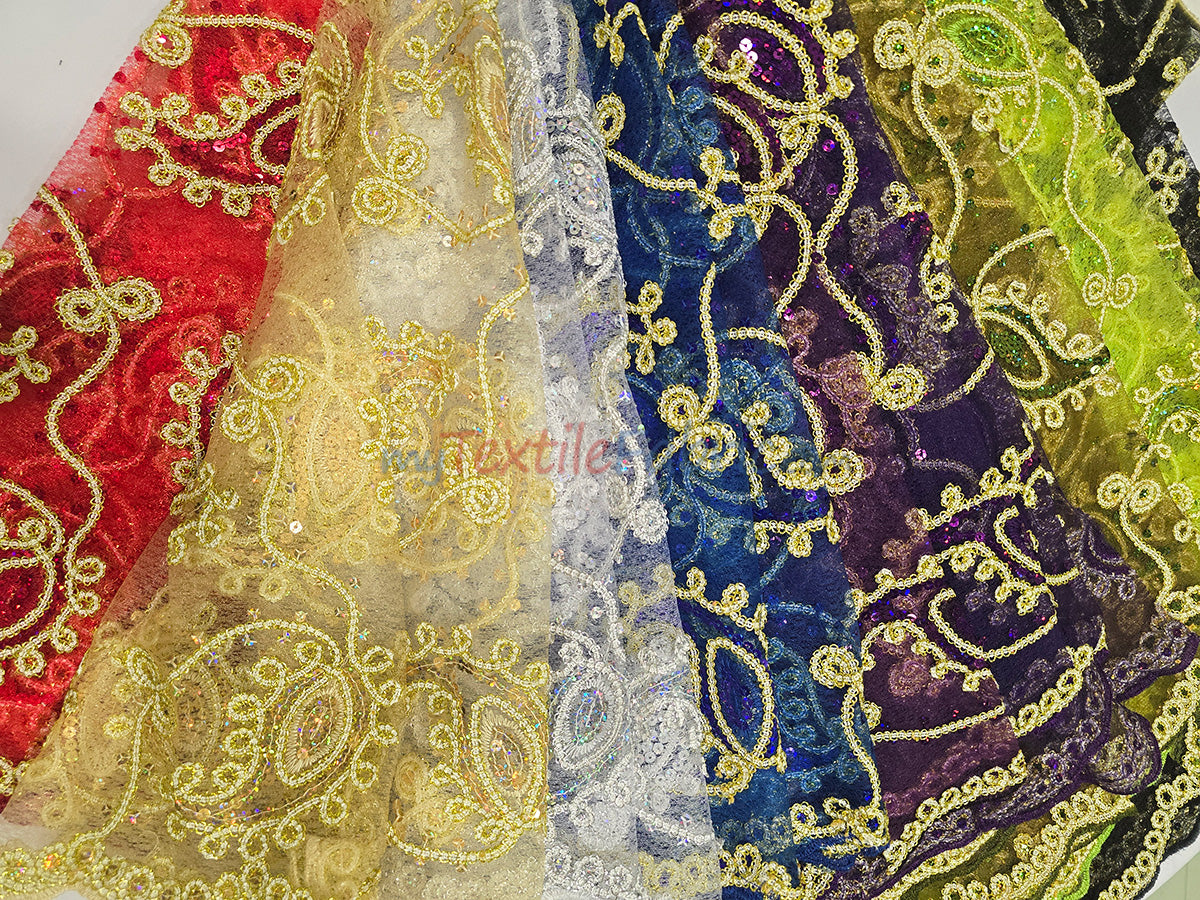 Coco Paisley Sheer Embroidery |  Double Scallop Lace | 52" Wide |