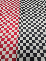 1" Checkered Satin Fabric | Racing Flag Pattern | Lamour Dull Satin Print | 60" Wide | Available in Black & White, Red & White