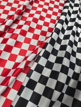 1" Checkered Satin Fabric | Racing Flag Pattern | Lamour Dull Satin Print | 60" Wide | Available in Black & White, Red & White