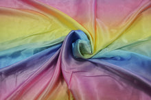 Load image into Gallery viewer, Multi Color Rainbow Satin Fabric | Rainbow Charmeuse Fabric | Ombre Satin Fabric | 60&quot; Wide | Silky Soft Satin in a Rainbow color wave |