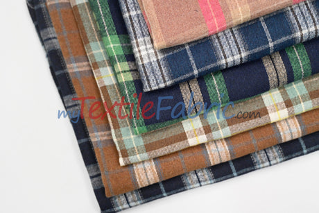 Plaid Flannel Fabric | Brushed Cotton Face | 80% Polyester 20% Cotton | 7 oz | Soft & Cozy Apparel Fabric