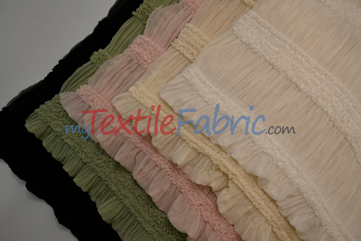 Pleated Ruffle Chiffon Fabric | Lightweight Texture | 100% Polyester | 44/46" Wide