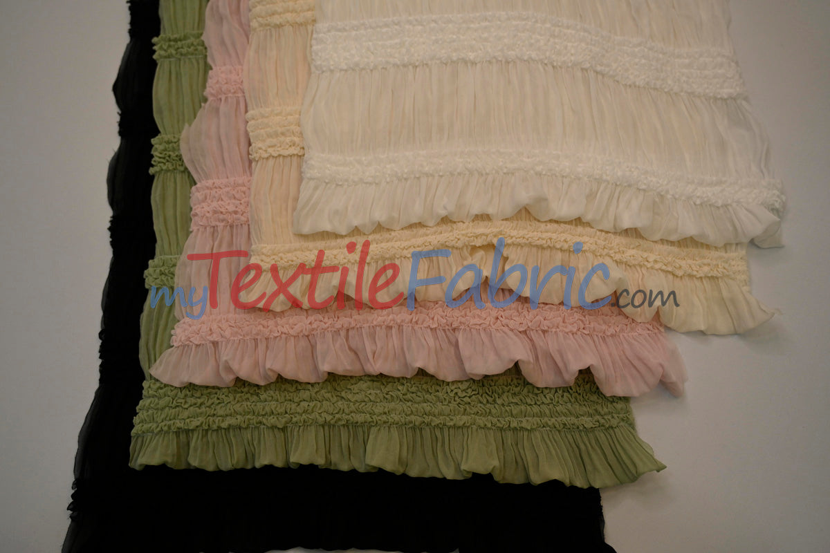 Pleated Ruffle Chiffon Fabric | Lightweight Texture | 100% Polyester | 44/46" Wide