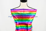 Rainbow Metallic Foil Spandex Lame | Rainbow Stretch Metallic Lame | All Over Multi Color Foil on Stretch Burgundy Knit | 60" Wide