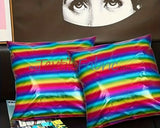 Rainbow Metallic Foil Spandex Lame | Rainbow Stretch Metallic Lame | All Over Multi Color Foil on Stretch Burgundy Knit | 60" Wide