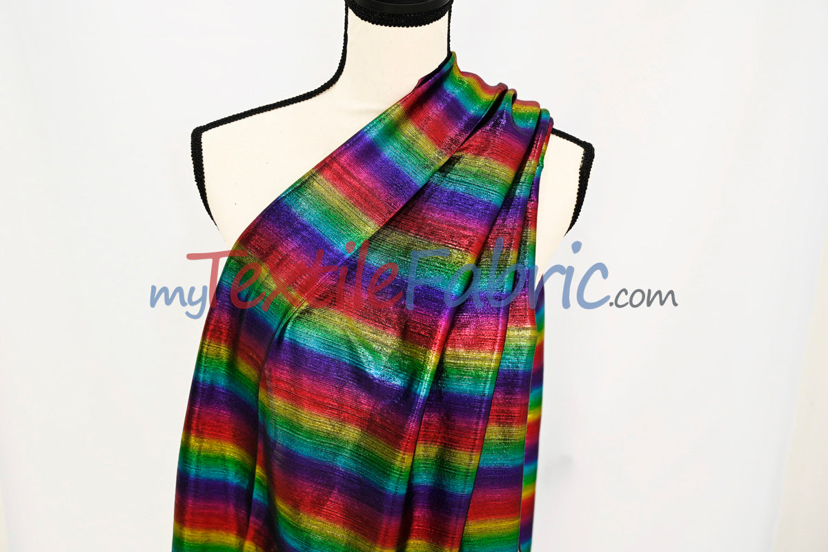 Rainbow Metallic Stretch Slinky Fabric by the Yard | 58” Wide | 2 Way Stretch