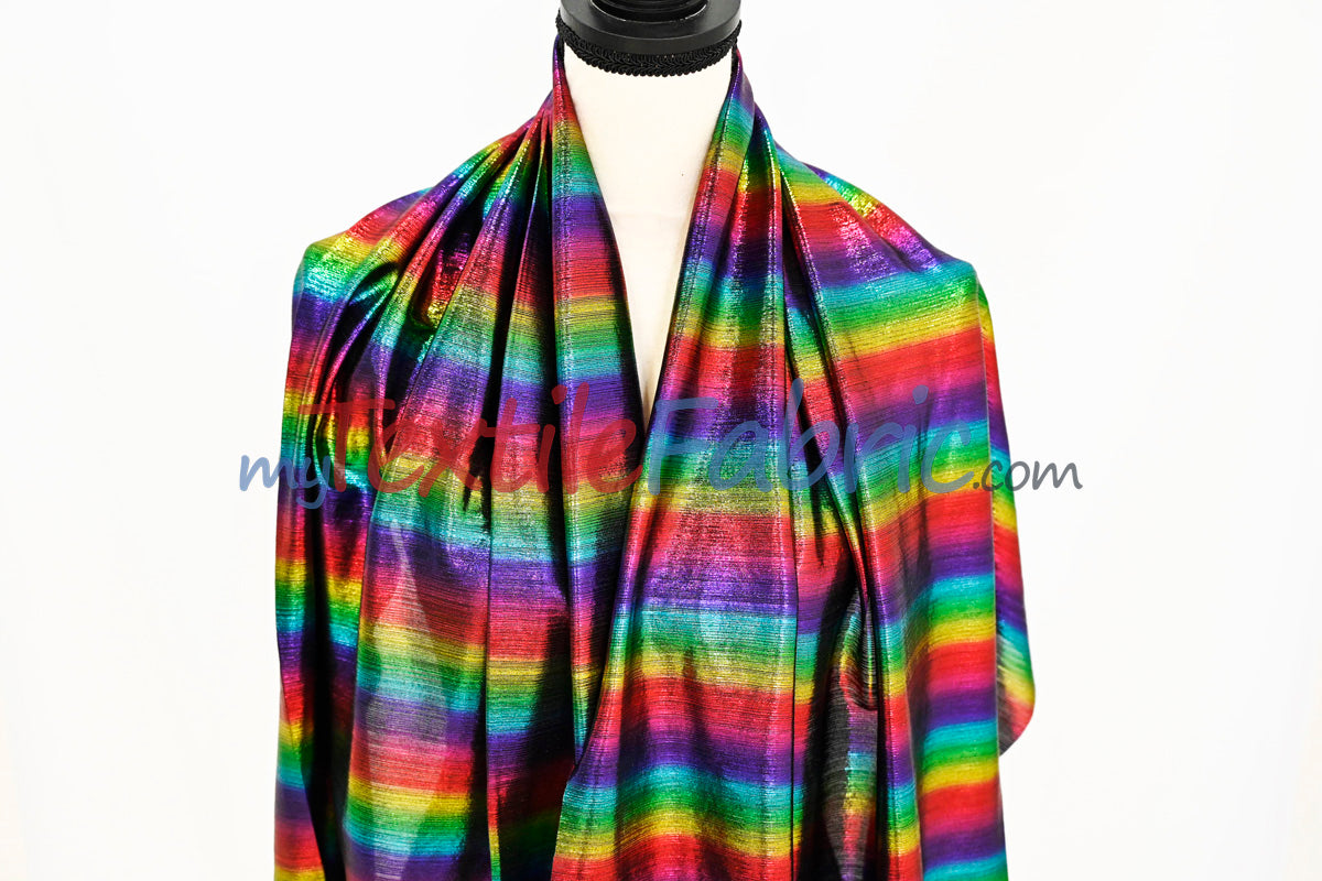 Rainbow Metallic Stretch Slinky Fabric by the Yard | 58” Wide | 2 Way Stretch