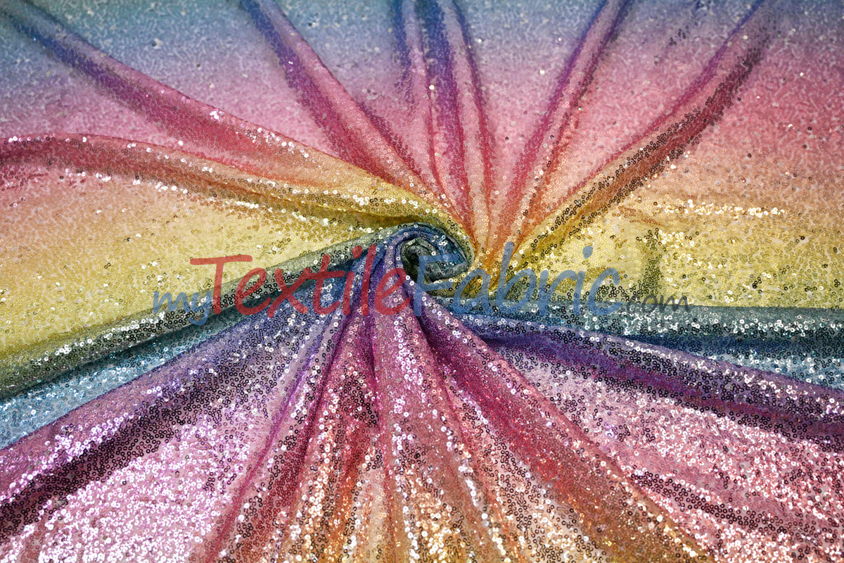 Rainbow Sequins Fabric | Multi Color Sequins Rainbow on Mesh Fabric | Mermaid Mesh Sequins Fabric | Ombre Sequins Fabric by the Yard |