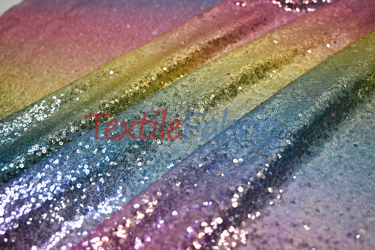 Rainbow Sequins Fabric | Multi Color Sequins Rainbow on Mesh Fabric | Mermaid Mesh Sequins Fabric | Ombre Sequins Fabric by the Yard |