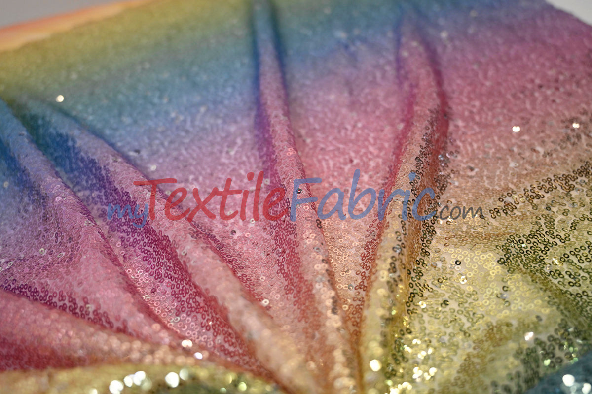 Rainbow Sequins Fabric | Multi Color Sequins Rainbow on Mesh Fabric | Mermaid Mesh Sequins Fabric | Ombre Sequins Fabric by the Yard |