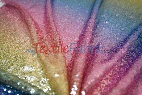 Rainbow Sequins Fabric | Multi Color Sequins Rainbow on Mesh Fabric | Mermaid Mesh Sequins Fabric | Ombre Sequins Fabric by the Yard |