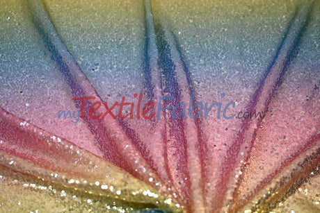 Rainbow Sequins Fabric | Multi Color Sequins Rainbow on Mesh Fabric | Mermaid Mesh Sequins Fabric | Ombre Sequins Fabric by the Yard |