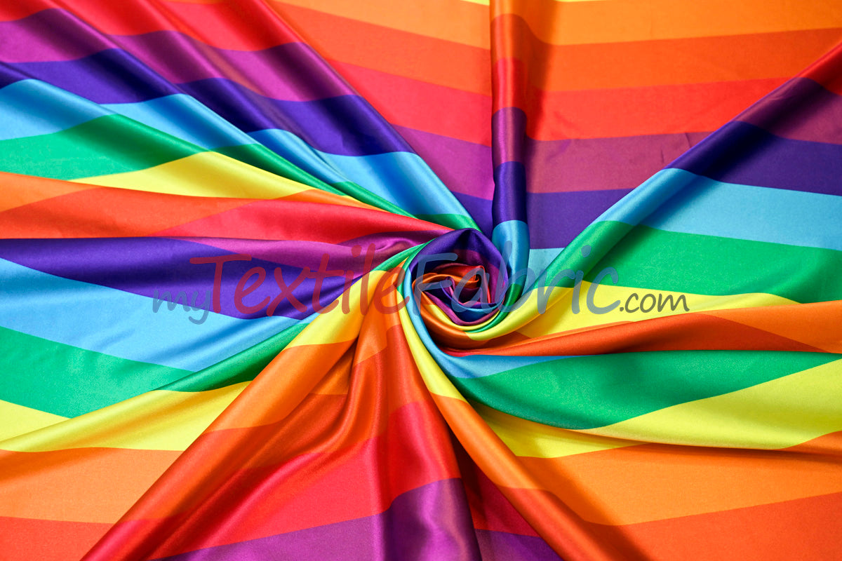 Rainbow Stripe Satin Fabric | Soft Satin Stripe Charmeuse Fabric | 60" Wide