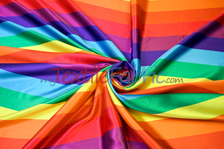 Rainbow Stripe Satin Fabric | Soft Satin Stripe Charmeuse Fabric | 60" Wide