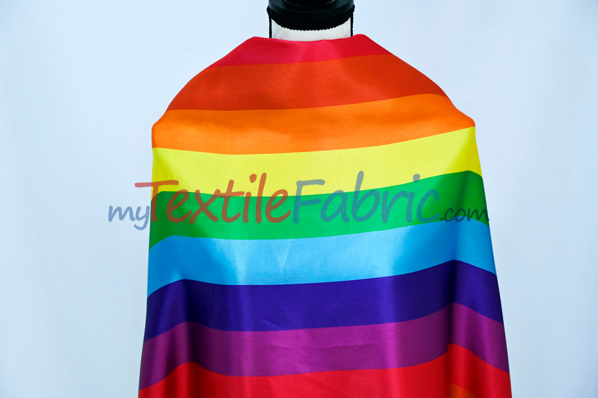 Rainbow Stripe Satin Fabric | Soft Satin Stripe Charmeuse Fabric | 60" Wide
