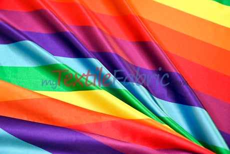 Rainbow Stripe Satin Fabric | Soft Satin Stripe Charmeuse Fabric | 60" Wide