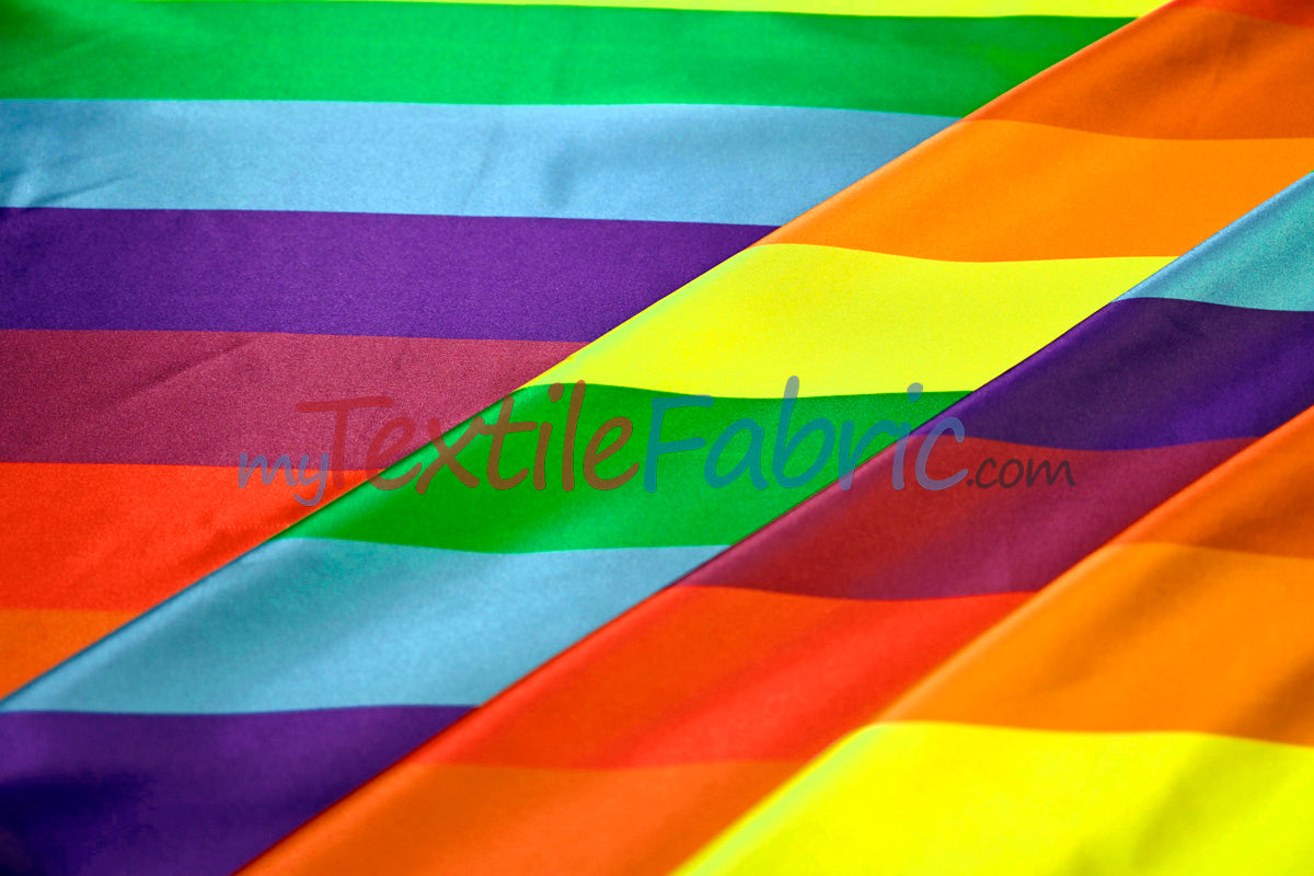 Rainbow Stripe Satin Fabric | Soft Satin Stripe Charmeuse Fabric | 60" Wide