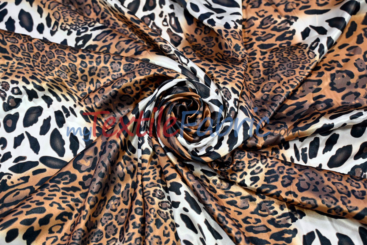 Jungle Animal Satin Print Fabric | Charmeuse Satin Tiger Cheetah Blend X Yard | Satin Animal Print | 60" Wide | Soft Light Weight Flow