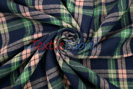 Plaid Flannel Fabric | Brushed Cotton Face | 80% Polyester 20% Cotton | 7 oz | Soft & Cozy Apparel Fabric