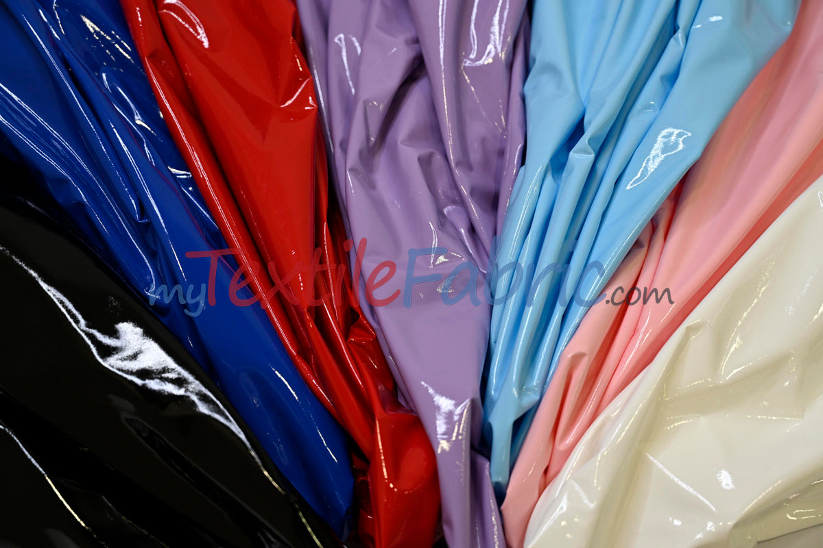 Shiny Stretch Patent Vinyl Fabric | 94% Polyester, 6% Spandex | 60" Wide | Glossy & Flexible Material for Fashion and Crafts