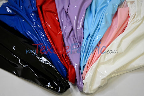 Shiny Stretch Patent Vinyl Fabric | 94% Polyester, 6% Spandex | 55" Wide | Glossy & Flexible Material for Fashion and Crafts