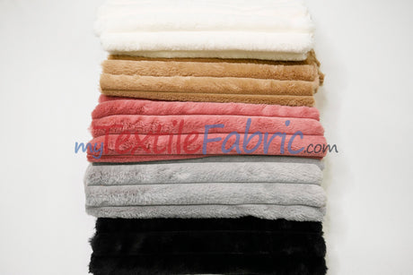 Striped Rabbit Fur Fabric by the Yard | Ultra-Soft Plush Faux Fur | 64/66” Wide | Available in Multiple Colors