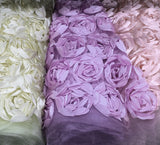 Rosette Satin Bordeaux Fabric | Rose Bordeaux Satin | 52" wide | 3d Floral Satin Embroidered on a Mesh | Multiple Colors |