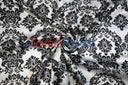 White Black Damask Satin Print Fabric | Damask Lamour Satin Fabric | Dull Satin Print | 60" Wide |