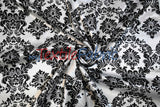 White Black Damask Satin Print Fabric | Damask Lamour Satin Fabric | Dull Satin Print | 60" Wide |