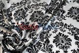 White Black Damask Satin Print Fabric | Damask Lamour Satin Fabric | Dull Satin Print | 60" Wide |