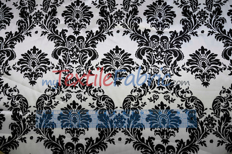White Black Damask Satin Print Fabric | Damask Lamour Satin Fabric | Dull Satin Print | 60" Wide |