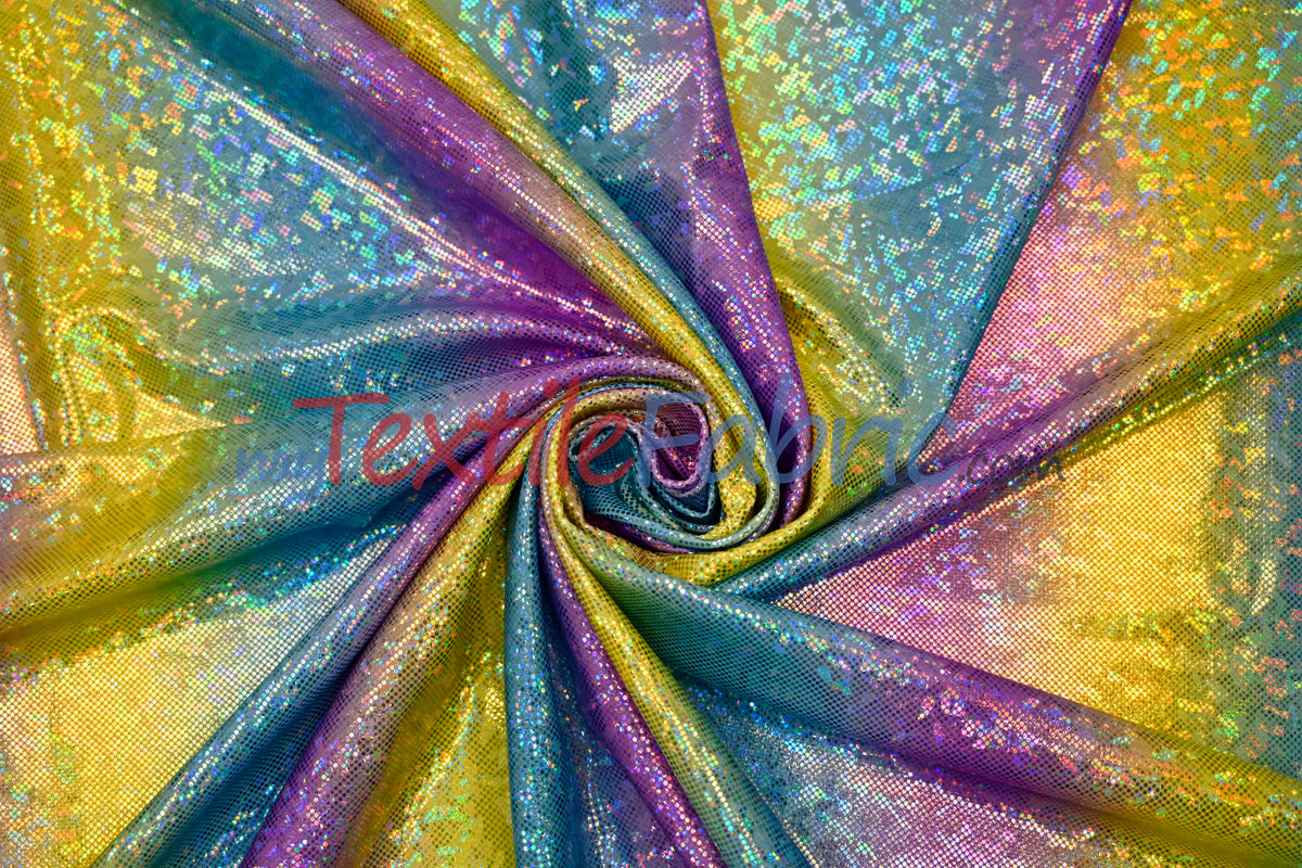 Rainbow Shattered Hologram Spandex |4 Way Stretch Dancewear Fabric | 58/60" Wide | Rainbow Spandex Fabric