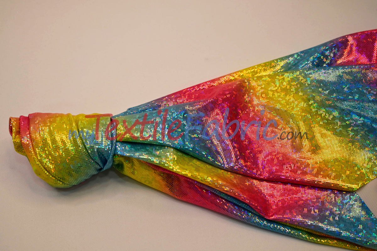 Rainbow Shattered Hologram Spandex |4 Way Stretch Dancewear Fabric | 58/60" Wide | Rainbow Spandex Fabric