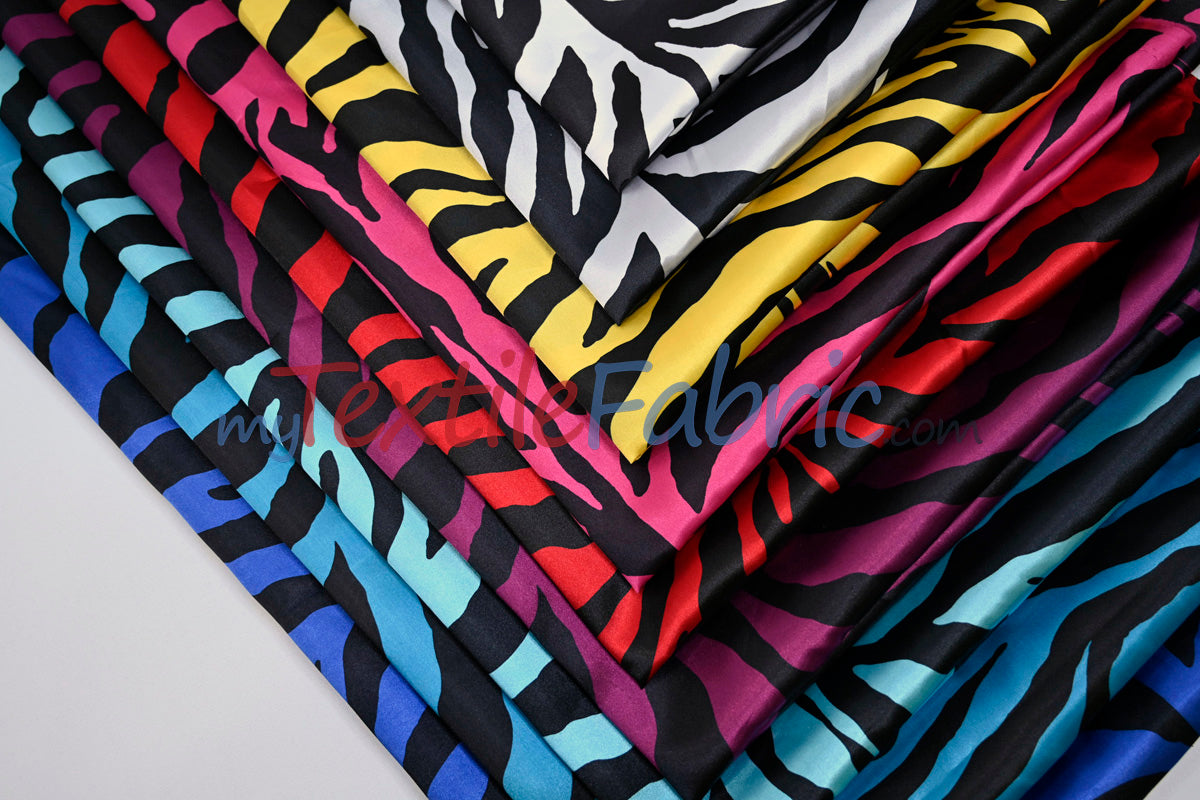 Animal Zebra Satin Fabric | Soft Satin Zebra Charmeuse Fabric | 60" Wide | Multiple Colors |