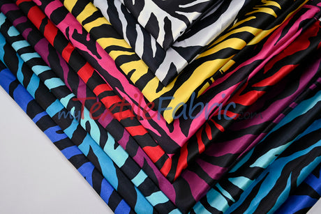 Animal Zebra Satin Fabric | Soft Satin Zebra Charmeuse Fabric | 60" Wide | Multiple Colors |